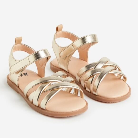 H&M Girls Gold Strap On Sandals Flats Size 12.5 NEW with Tags - Picture 1 of 5